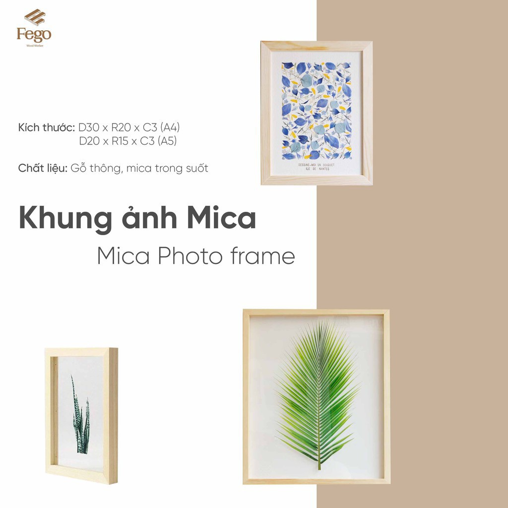 Khung ảnh gỗ thông tấm mica để bàn trang trí F08 - H17