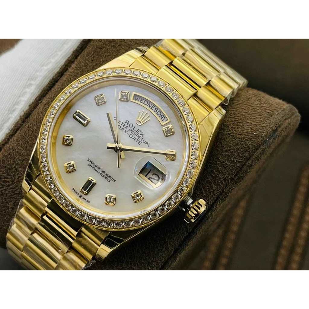 Đồng hồ nam Rolex viền đá dây kim loại chống nước