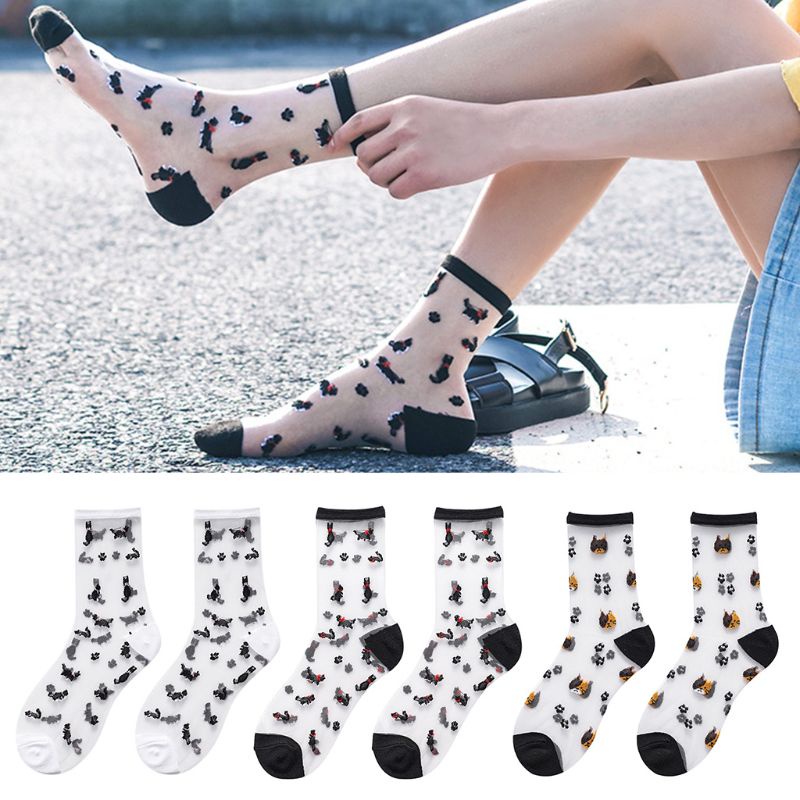 Youyo Vớ Sợi Thủy Tinh Trong Suốt In Họa Tiết Mèo Hoạt Hình Phong Cách Nhật Bản Cho Nữ Ultra-