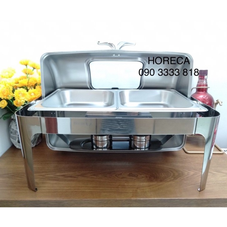 Nồi hâm buffet [chữ nhật] 9L - inox [Nắp PC trong suốt] dùng để hâm nóng thức ăn