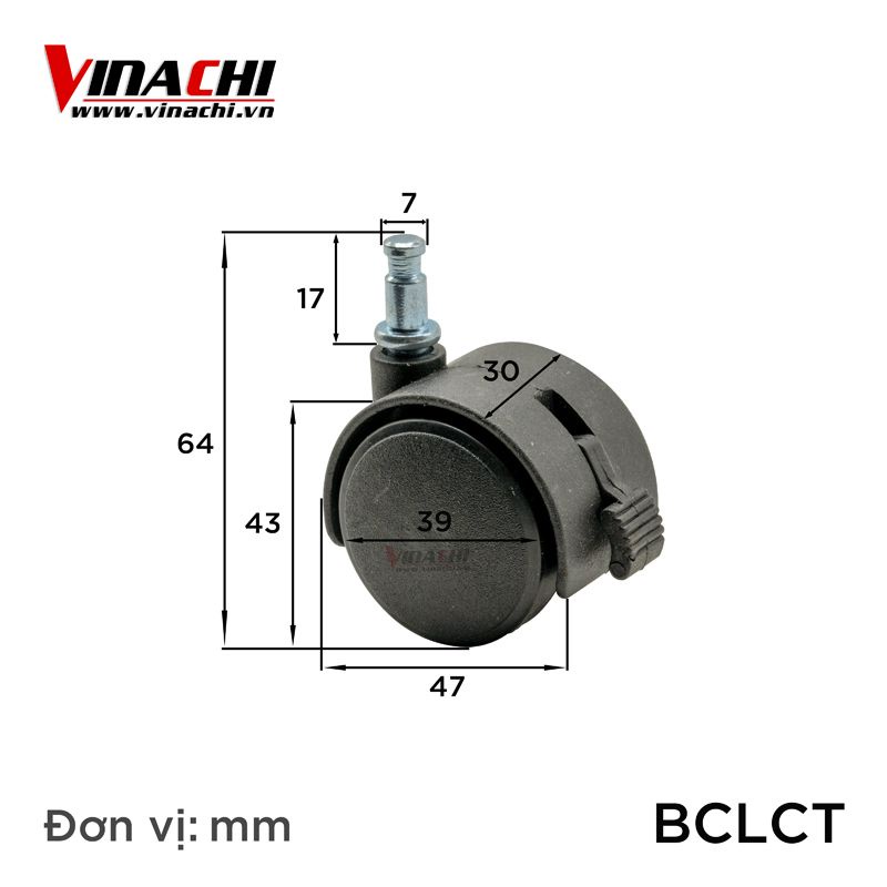 BÁNH XE LĂN CHỐT TRÒN - 40mm - BỘ 4 CÁI