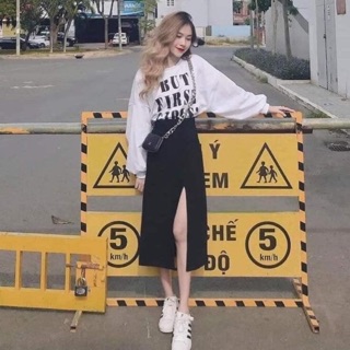 Set áo mix chân váy xẻ siêu xinh
