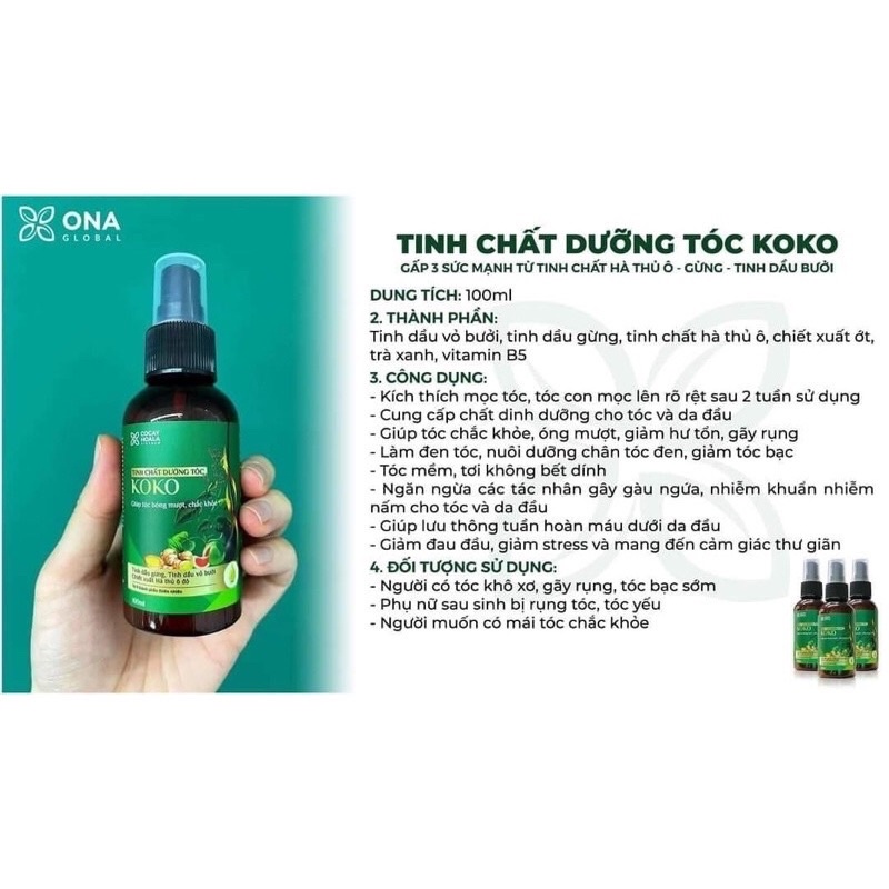 Tinh chất dưỡng tóc Koko ngăn rụng tóc, giúp mọc tóc, mềm mượt tóc 100ml