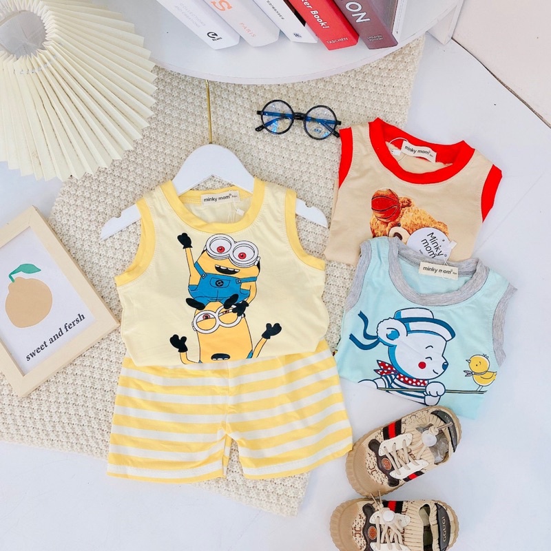 Bộ ba lỗ vải loại 1 Minky Mom cho bé
