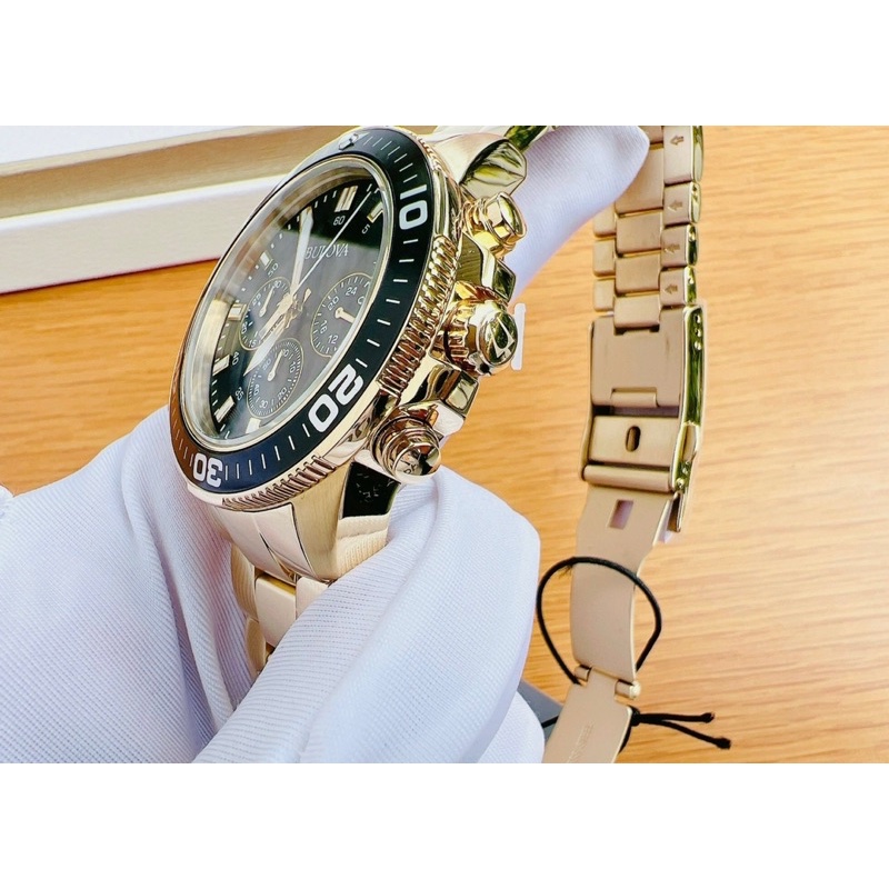 Đồng hồ nam Bulova Men's Quartz Chronograph Gold-Tone Black Multi Dial 44mm Watch .