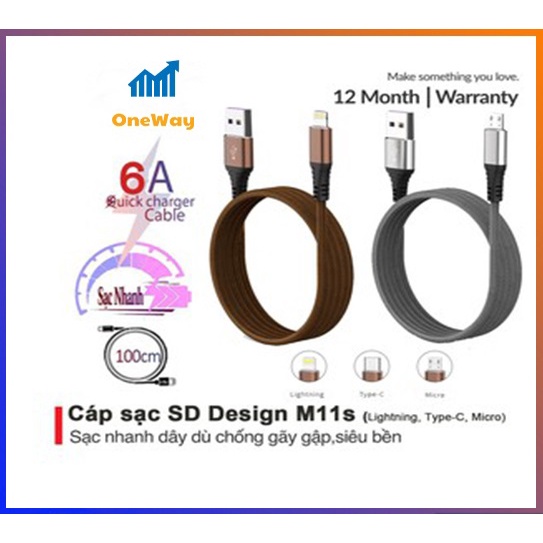 Cáp sạc dây dù chính hãng SD DESIGN M12s sạc siêu nhanh, siêu bền dùng có iphone, samsung, oppo