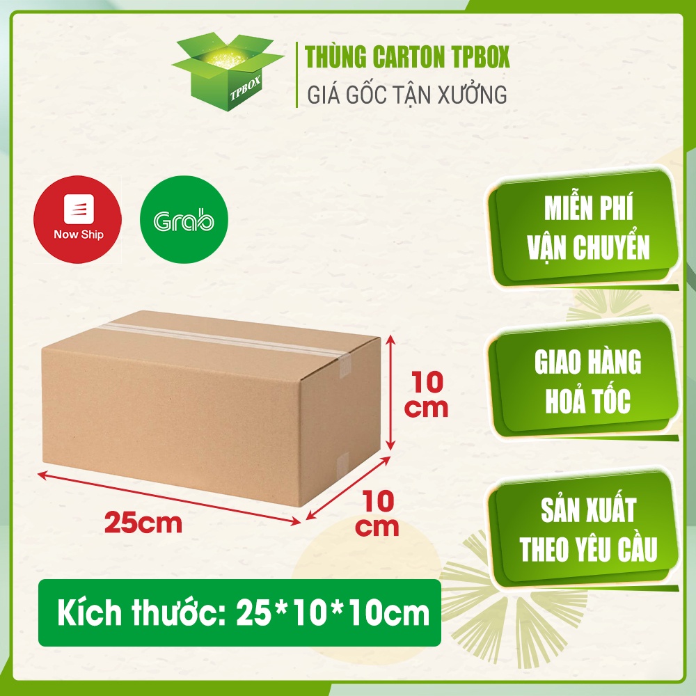 Thùng giấy carton size 25x10x10cm - Combo 10 hộp đóng hàng