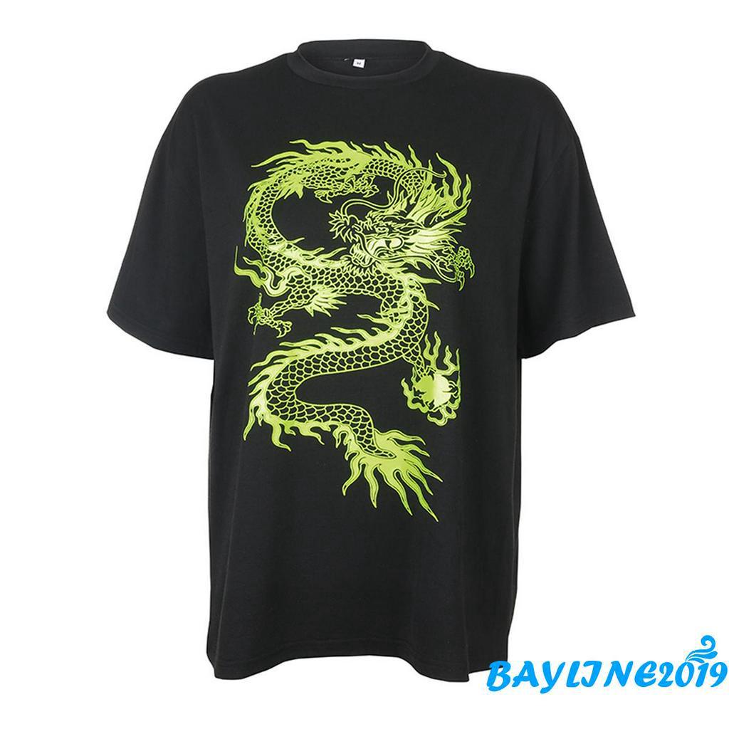 Áo thun tay ngắn họa tiết con rồng Trung Hoa truyền thống cho nữ