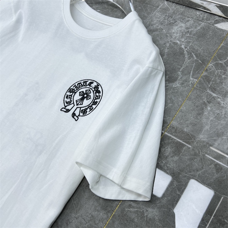 Áo Thun Da Cừu Ngắn Tay Thêu Chữ Chrome Hearts Crowe Thời Trang Dành Cho Nam ➕ Bộ Đồ Ngắn Tay May Vá Thủ Công