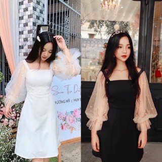 Đầm dự tiệc Gin tay phồng đính hạt bigsize