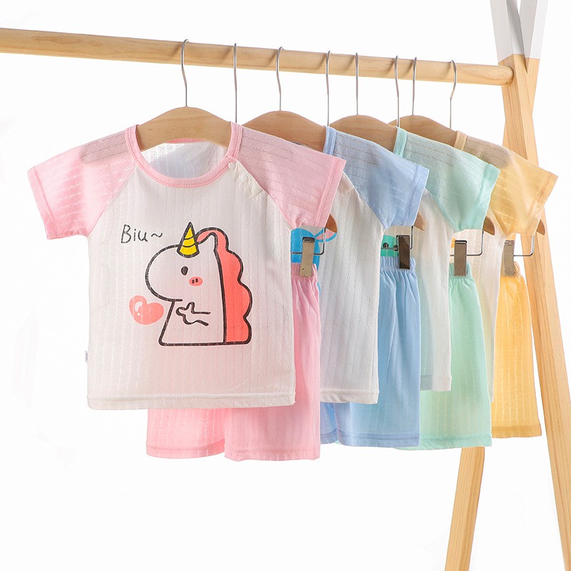 Ringkas pijama cho bé Quần đùi pijama cho bé Đồ ngủ mùa hè đồ ngủ bộ cho bé gái Quần áo mùa hè Bộ đồ mùa hè Bộ cộc bé trai quần đùi cho bé Bộ pijama kẻ cho bé 2 mảnh cotton nguyên chất