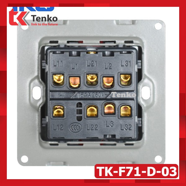 Công Tắc 3 Hạt Mặt Kính Cường Lực Chống Va Đập - Chống Xước Tenko TK-F71-D-03 Màu ĐEN