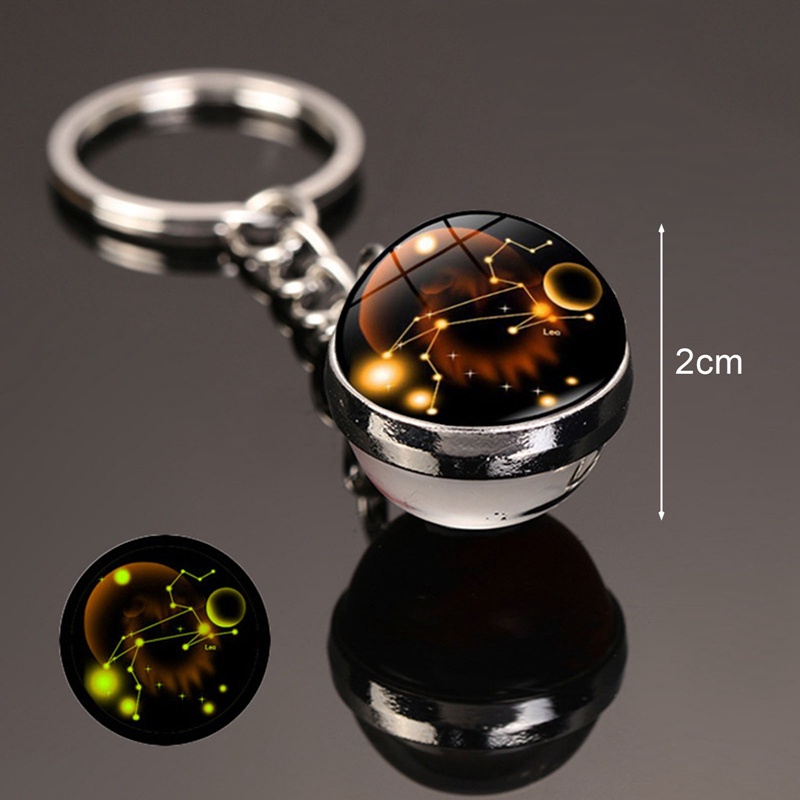 Móc Khóa Mặt Kính Cabochon In Hình 12 Chòm Sao Hoàng Đạo Dạ Quang