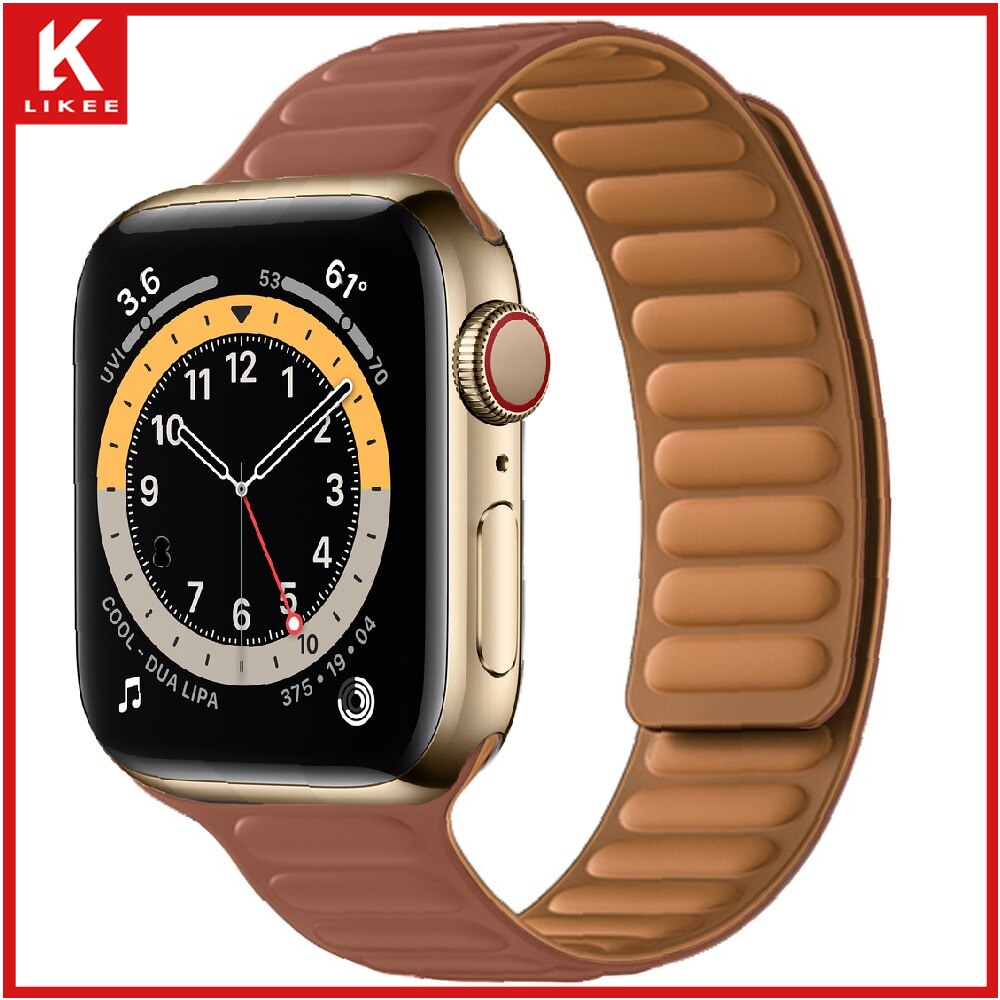 Dây Đeo Đồng Hồ Bằng Da Silicone Từ Tính 41mm 45mm 44mm 40mm Cho IWatch Series 7 6 SE 5 4 3 2 1 42mm 38mm