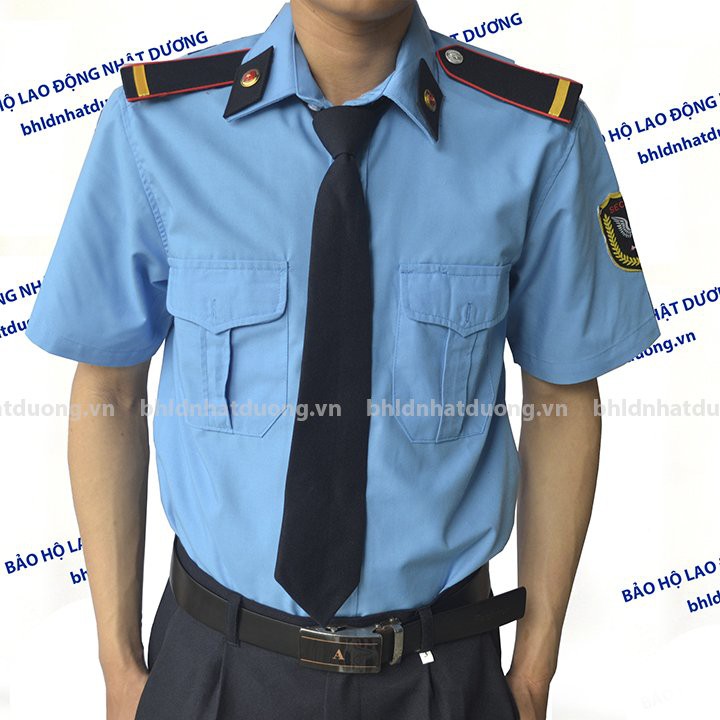 Đồng phục bảo vệ ngắn tay có logo bảo vê không phụ kiện vải kaki si chuẩn form NT02 -Nsafe