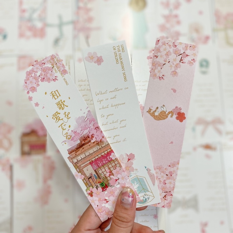 Hộp 30 bookmark đánh dấu sách hoạ tiết hoa anh đào Bookmark phong cách anime siêu xinh