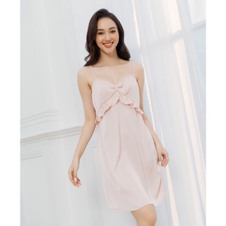 Váy Ngủ Lụa 2 Dây Hồng Nơ Nhún Bèo Trước Ngực Lapi LSL10