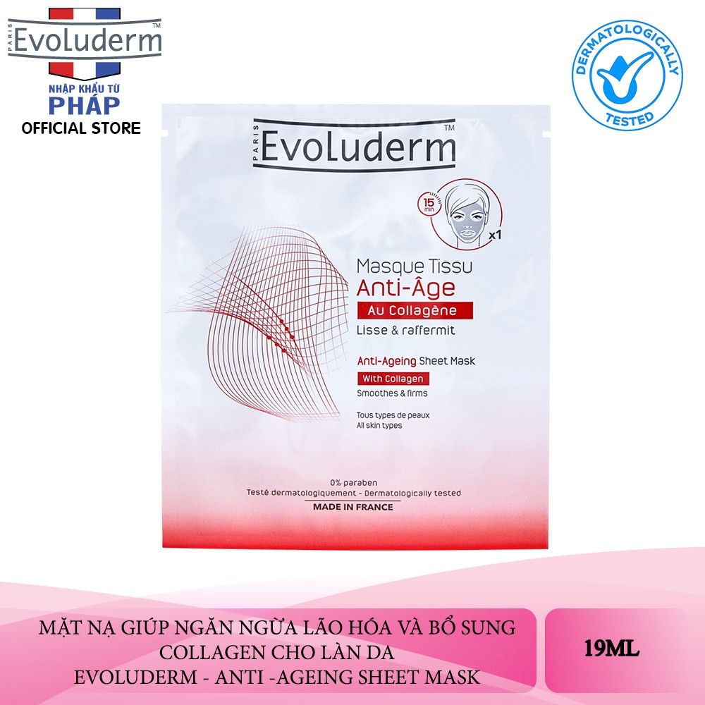 Mặt nạ Evoluderm giúp ngăn ngừa lão hoá bổ sung tinh chất Collagen - Anti Ageing Sheet Mask with Collagen 19ml