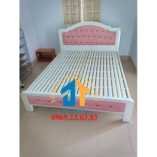 Giường sắt hộp cao cấp màu Trắng hồng kích thước 1m6x2m sơn tĩnh điện