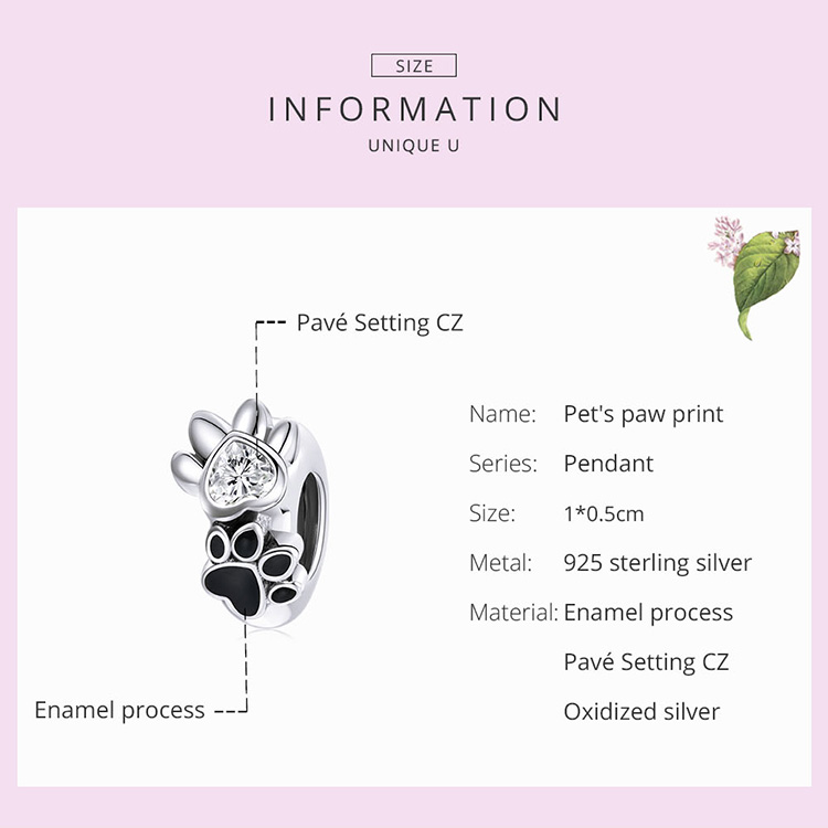 Hạt Charm Bamoer SCC1846 Bạc 925 Thật Hình Bàn Chân Thú Cưng Dùng Để Tự Làm Vòng Tay Thời Trang