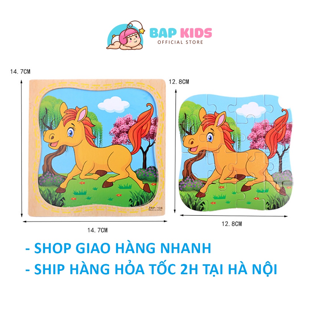 Đồ Chơi Ghép Tranh 16 Mảnh Bằng Gỗ 15x15cm Cho Bé Lắp Ráp Tranh Nhiều Chủ Đề