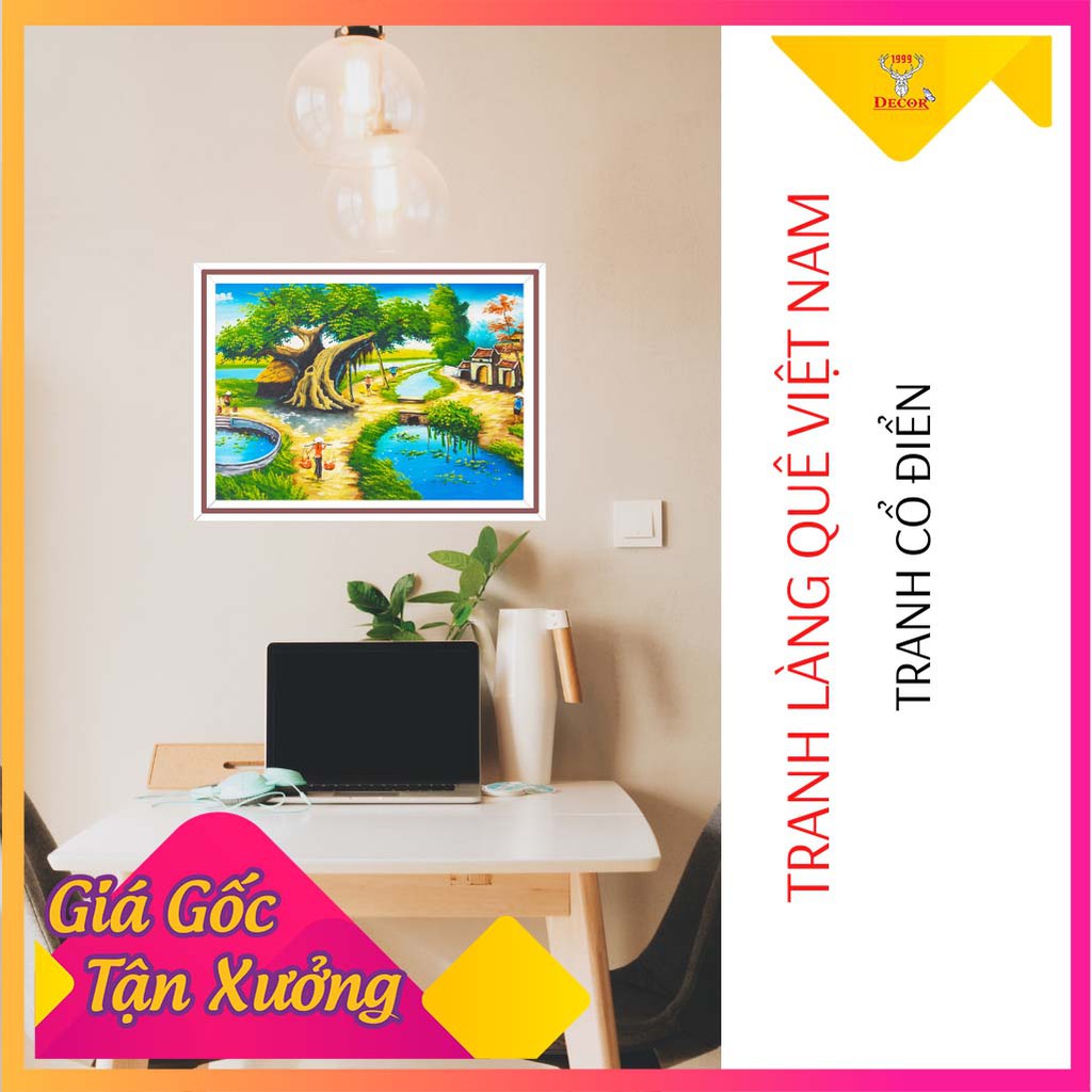 Tranh làng quê Việt Nam In chất lượng cao đóng khung ảnh Decor góc làm việc phòng ngủ Tranh khổ A3 và A4 có ép plastic