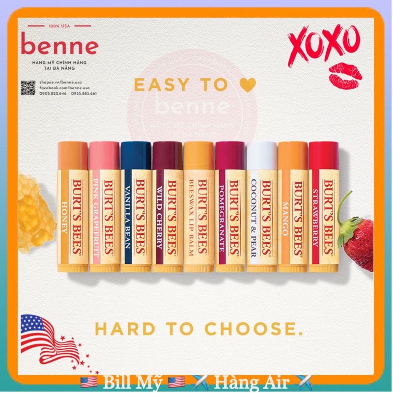 [🇺🇸Bill Mỹ] Son dưỡng môi Burt's Bees Natural Lip Balm của Mỹ