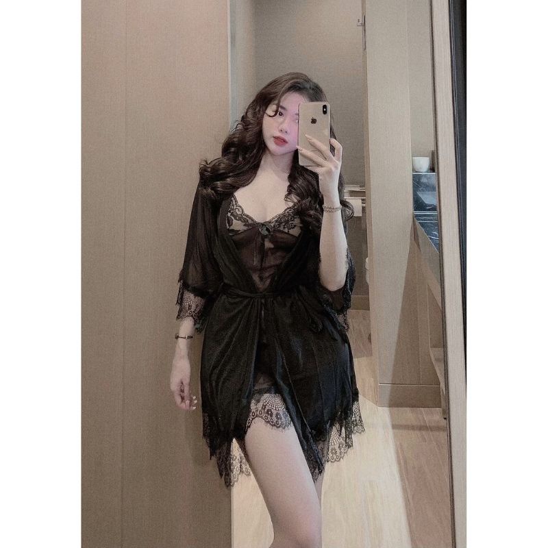 Set váy ngủ đầm ngủ kèm áo choàng sexy gợi cảm