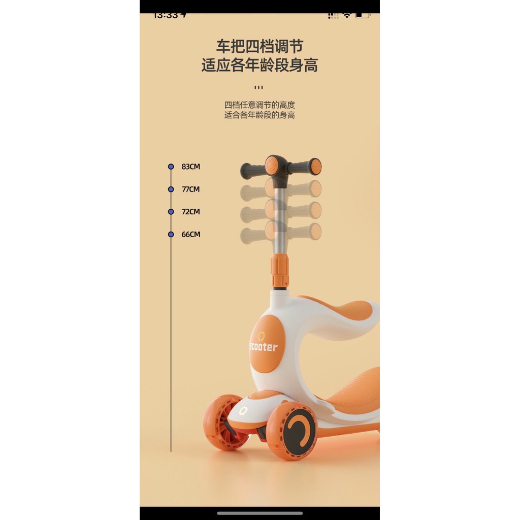 Xe Scooter, bập bênh, xe chòi chân 3 trong 1 đa năng CAYABE màu xanh lá