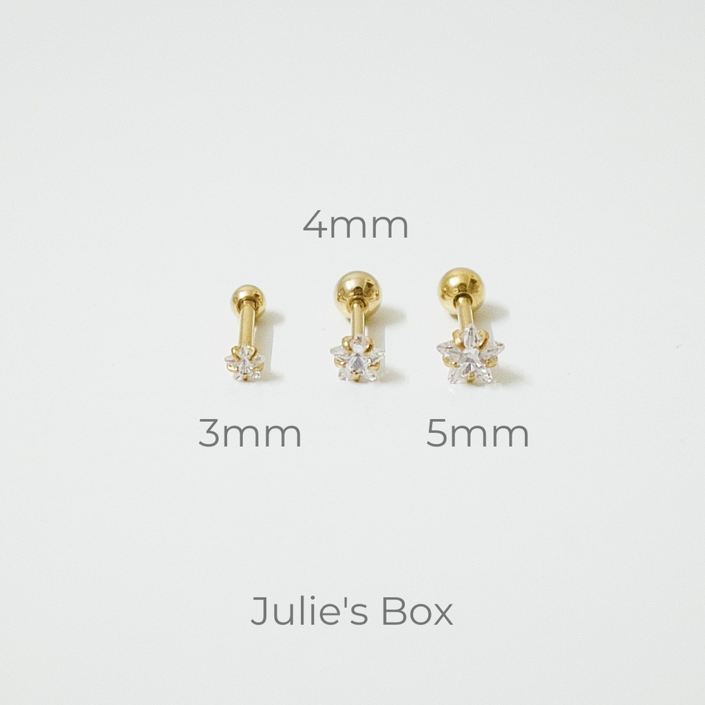 [1 Chiếc] Khuyên Tai Titan Màu Vàng Đá Ngôi Sao Unisex Đuôi Bi Không Gỉ Sét Không Ngứa Bông Tai Nam Julies Box 66