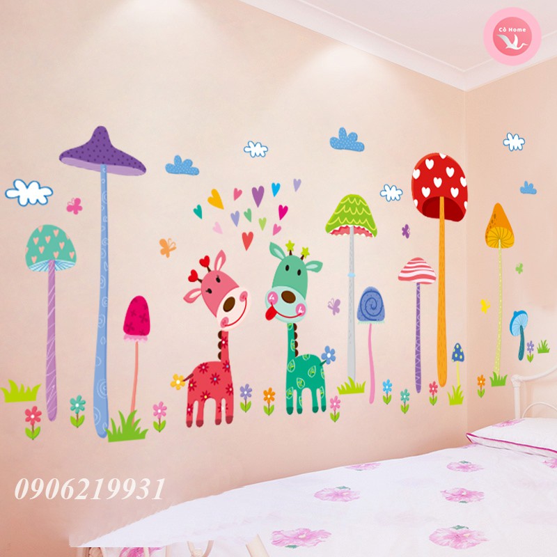 Tranh Dán Tường Cho Bé (SIÊU RẺ) - Decal Dán Tường Cho Bé - Tranh Dán Động Vật - Nấm Te30