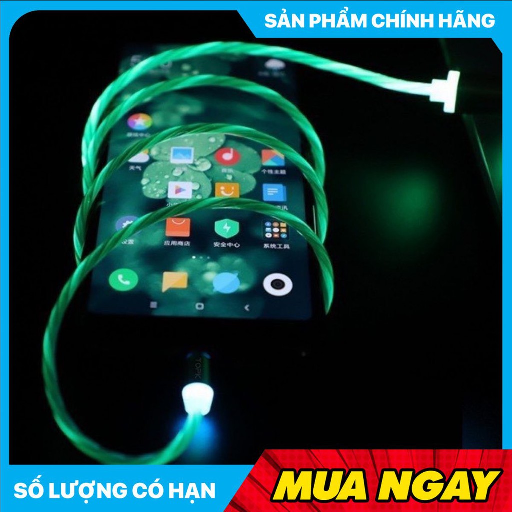 Cáp Sạc Nam Châm Phát Sáng Hỗ Trợ Sạc Nhanh - Độ Dài 1 Mét, Tròn Xoay 360 Độ