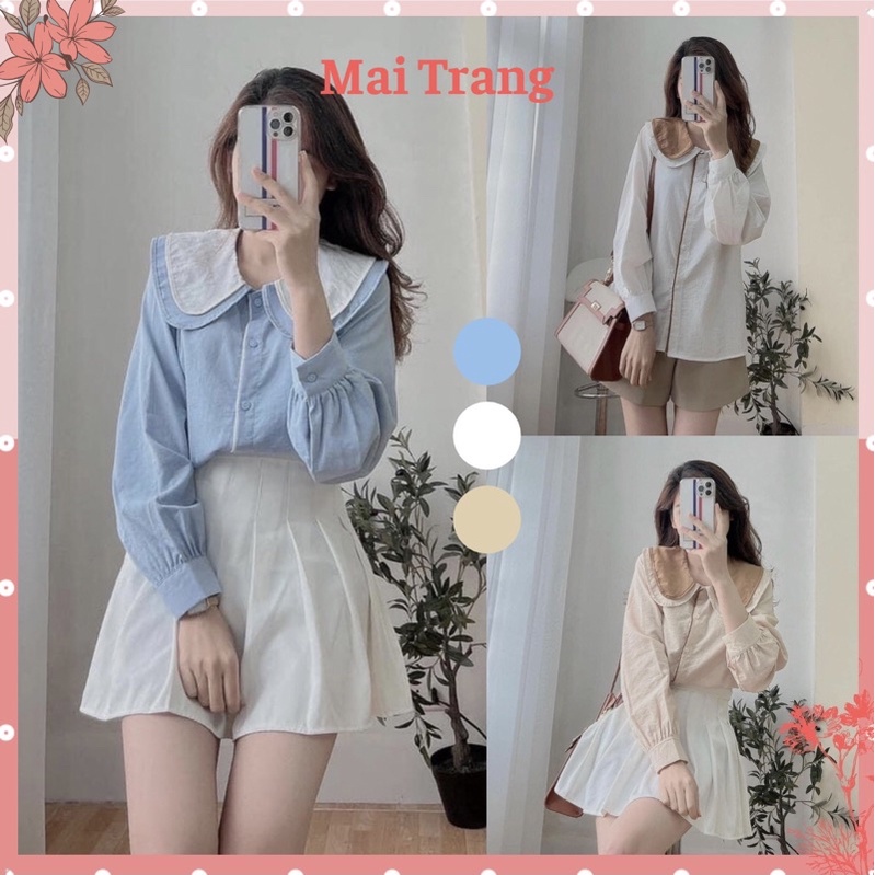Áo sơ mi nữ kiểu babydoll cổ 2 sen 2 lớp style Thái Lan, Áo sơ mi bánh bèo nữ đi học, chơi, làm Maitrangshop92 –