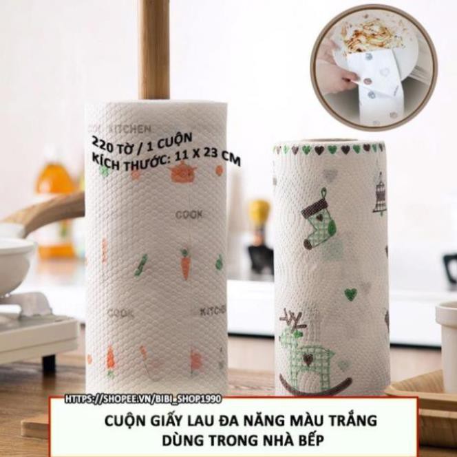 [hàng cao cấp] Cuộn giấy lau chùi đồ dùng phòng bếp đa năng 220 tờ màu trắng có thể giặt được mới về 2021