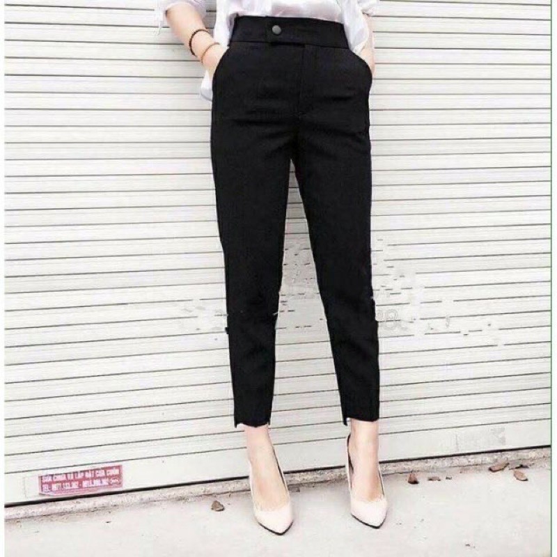 Quần Baggy nữ Vải Korean cạp cao, Quần tây công sở 2 gấu lệch đường may chắc chắn -Ms 02201