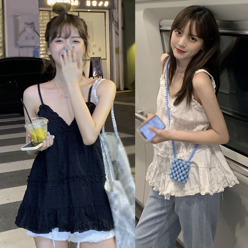 Áo Hai Dây Cổ Chữ V Màu Sắc Ngọt Ngào Phong Cách Hàn Quốc Cho Nữ