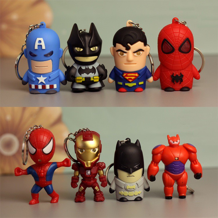 Móc Khóa Siêu Anh Hùng Avengers Người Dơi Người Sắt Đội Trưởng Mỹ Người Nhện Phát Sáng Đèn Led Có Nhạc Có Đèn 3