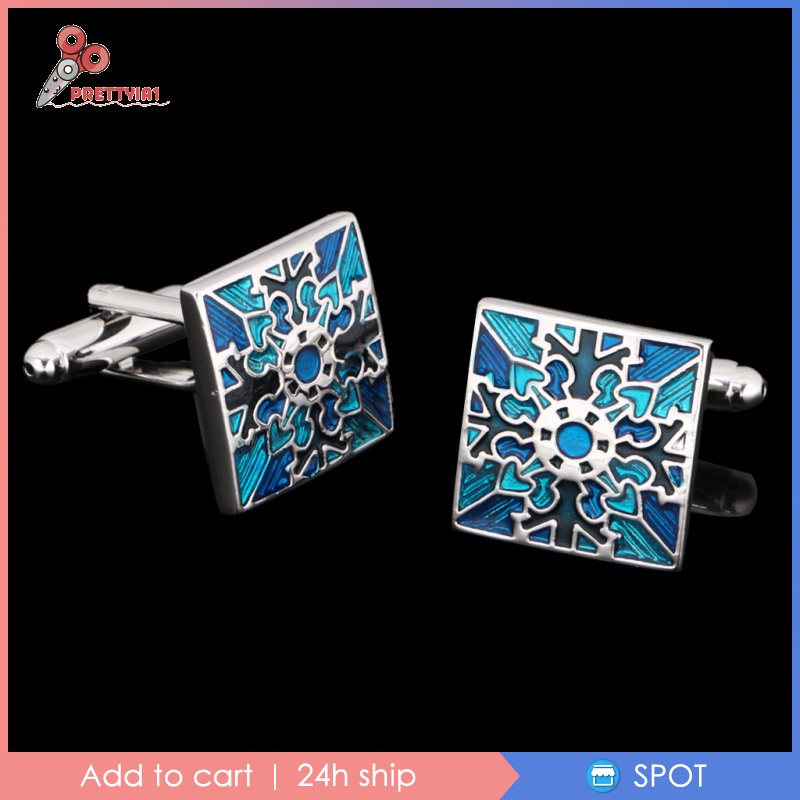 Khuy Măng Sét Vuông Họa Tiết Kẻ Ô Màu Xanh Dương Prettyia1 Thời Trang Cho Nam