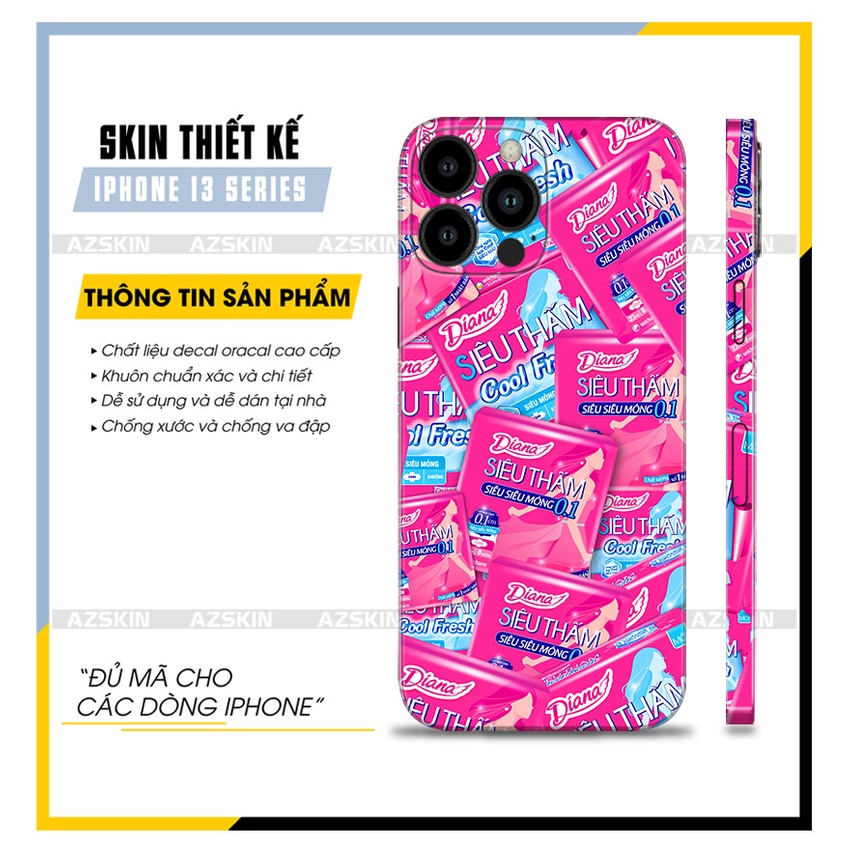 Miếng Dán Lưng Viền IPhone 13 Mini/13/13Pro/13 Pro Max Diana |SK_IPPT60| Film Nhập Khẩu, Khuôn Cắt CNC Dễ Dán Tại Nhà
