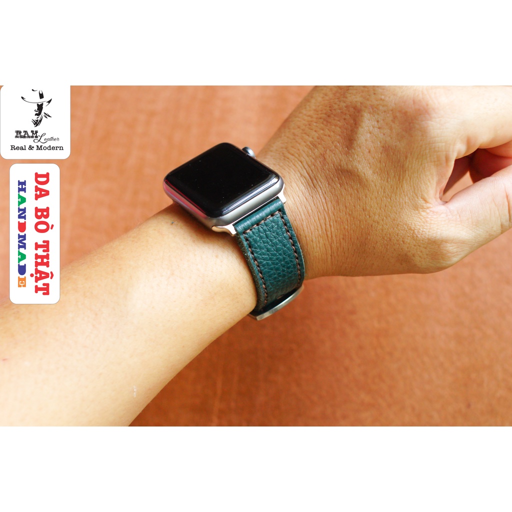 Dây Đồng Hồ Da Thật RAM Leather 1984 (Bản 2022) Da Bò Thật Mill Hạt Xanh Rêu Bền Đẹp