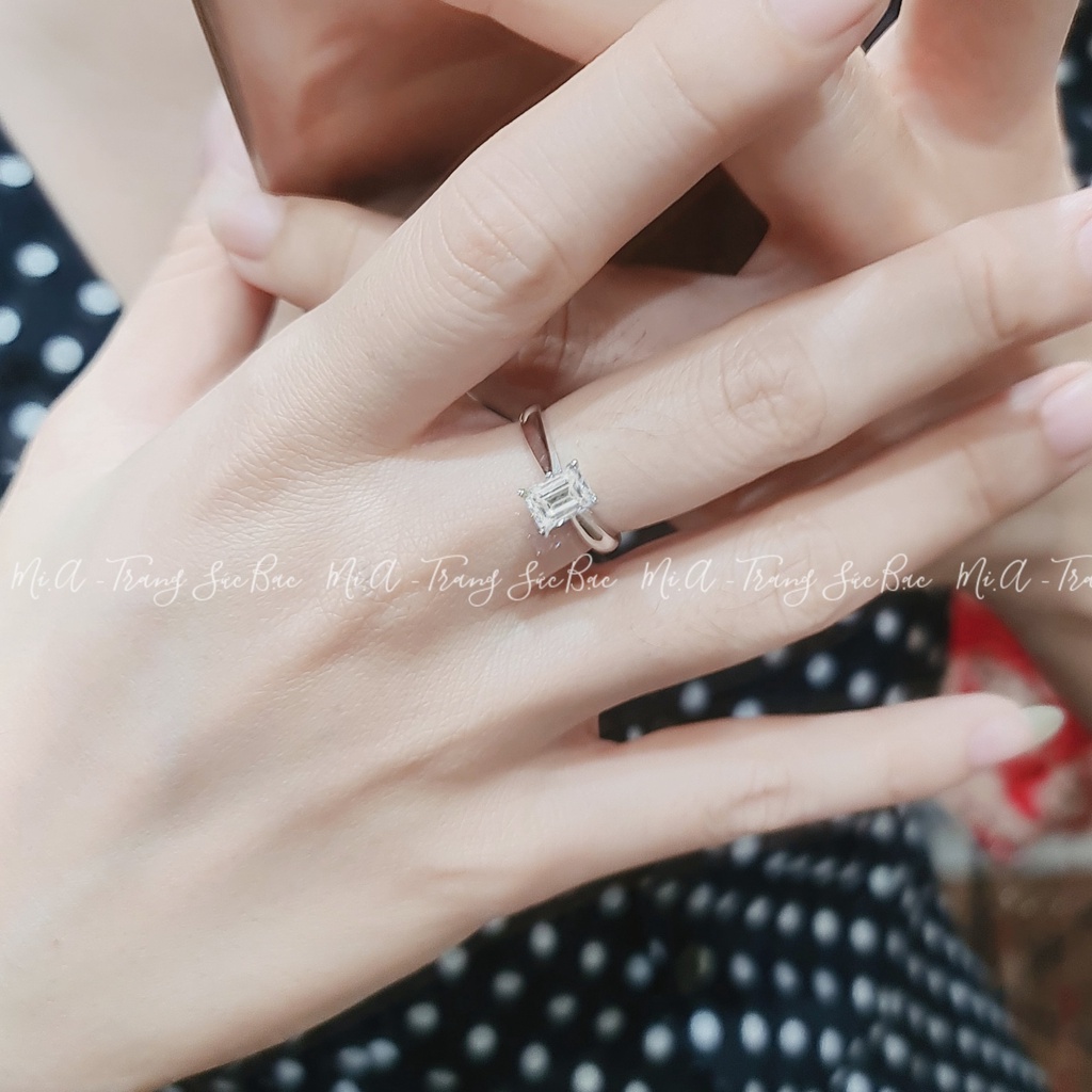 Nhẫn bạc Ý S925 nữ MiASJ N521 4 chấu kết đá vuông Baguet cao cấp  sang trọng | MiASJ