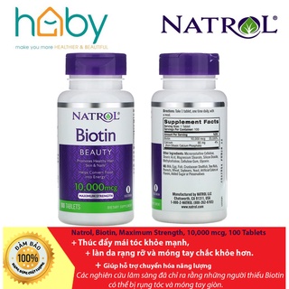 viên uống Natrol, Biotin, Maximum Strength, 10,000 mcg, 100 Viên