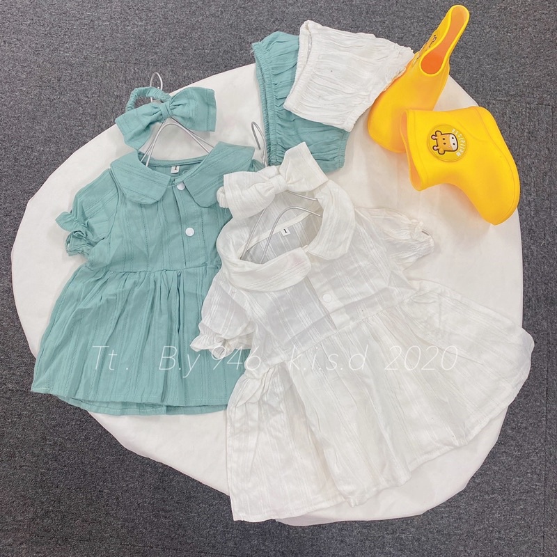 Set váy bé gái kèm quần chip và nơ đội đầu cho bé sơ sinh