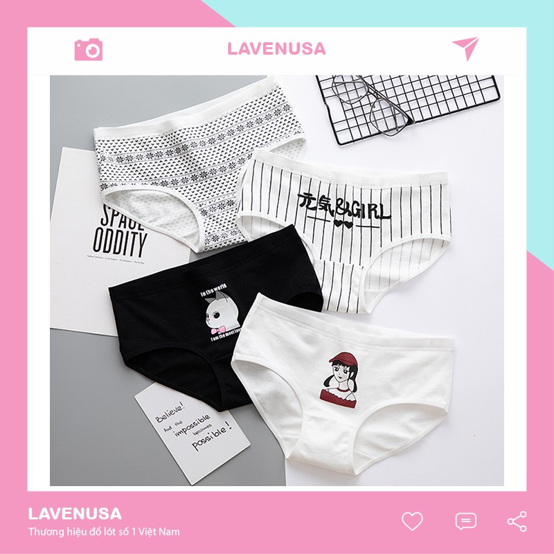 Quần lót nữ cotton cao cấp co giãn kháng khuẩn in hình đáng yêu dễ thương QL41