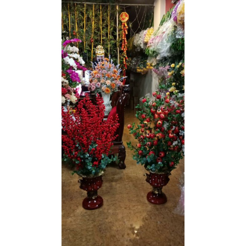 cành đào đông đỏ quả đỏ cherry quả lựu trang trí tết noel sang trọng lịch sự