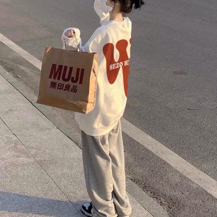 Set Bộ Áo Nỉ Sweater W Quần Bom Ulzzang Unisex Nam Nữ Siêu Hot(Hàng Sẵn)