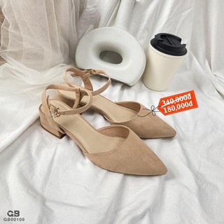 Giày bít mũi 3 phân hở hậu da lộn