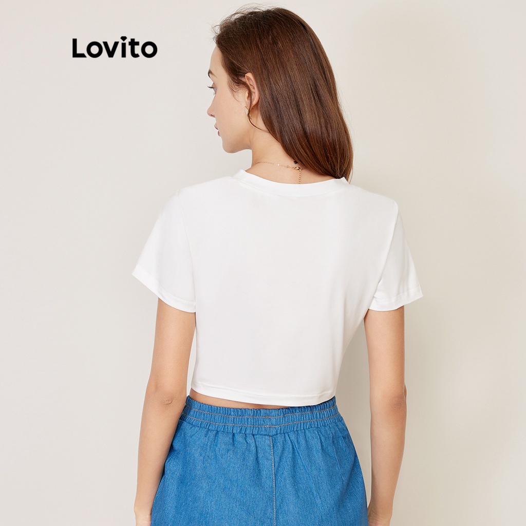Áo thun Lovito dáng ngắn in đồ họa phong cách ngày thường L27AD172 (màu trắng )