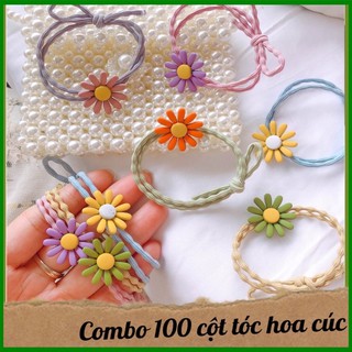 Combo 100 dây cột tóc, chun buộc tóc hoa cúc nhiều màu hot trend sẵn sll