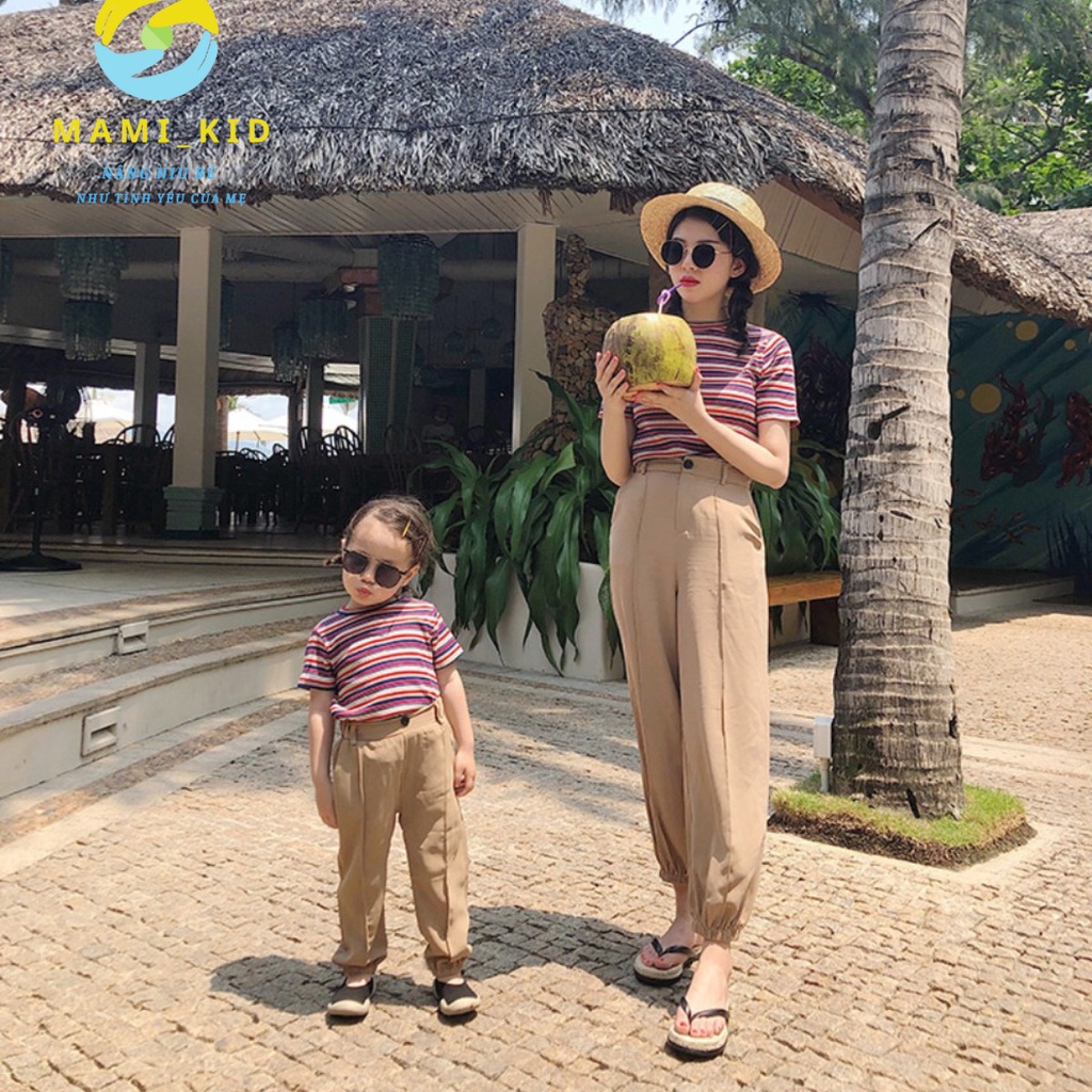 Đồ Đôi Mẹ Và Bé, Áo Thun Tăm mặc Hè Thu kẻ chất mềm, siêu co giãn, shop MAMIKID